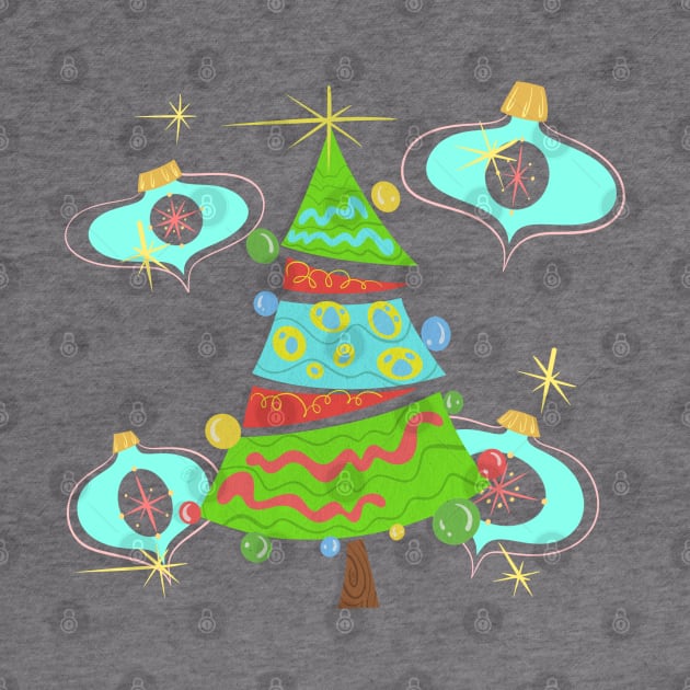 Christmas Tree with Blue Ornaments Vintage MCM Cartoony by SillySpoooks